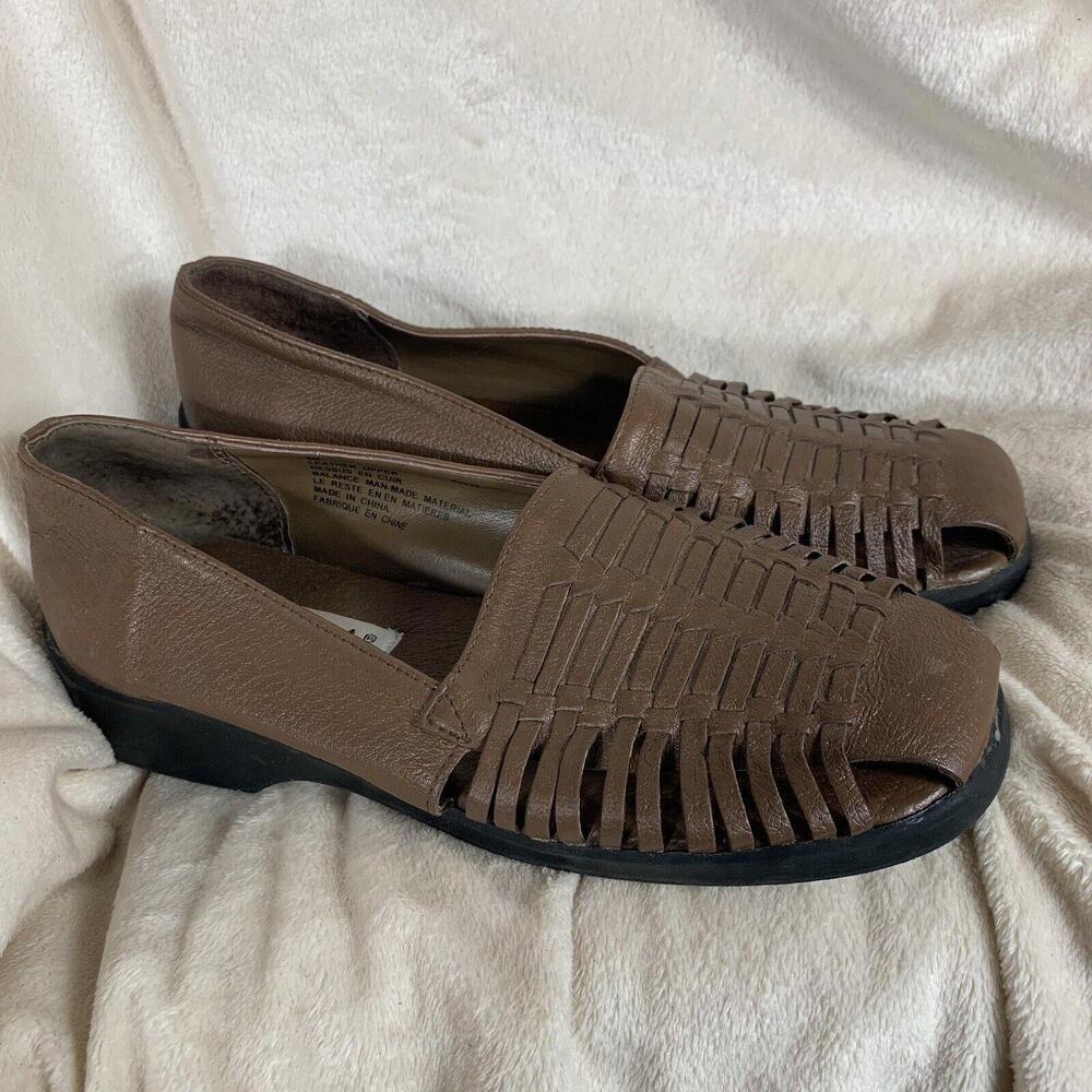 Jessica Womens Huarache Shoes 8M Brown Leather Woven Closed Toe Slip On Loafers